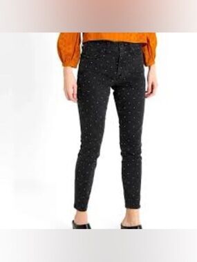 Madewell 10” High Rise Skinny Jeans Size 27 Black Gold Dot Print